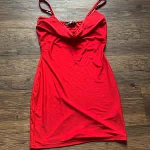 Red cowl neck mini dress